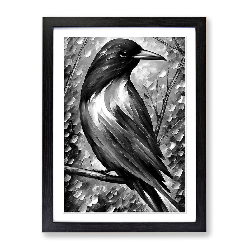 Libia Magpie Bird Painted Vol.2 - Picture Frame Print, 34cm H x 25cm W x 2cm D, Oak
