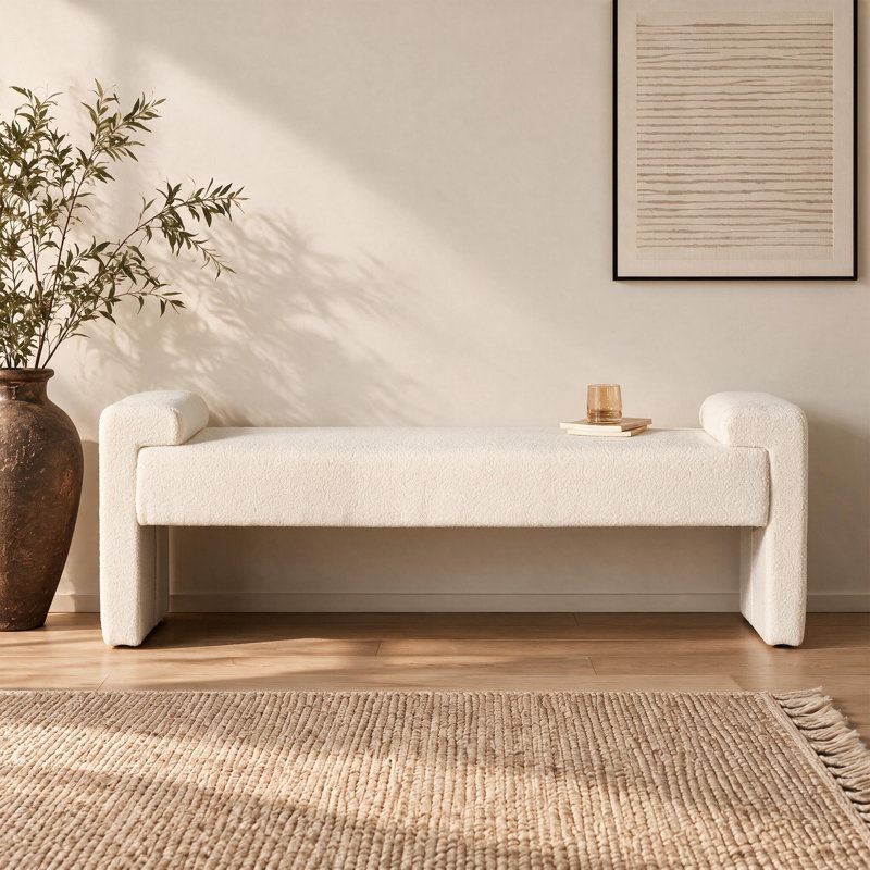 Banc rembourré l 59,4 po, Blanc, Blanc