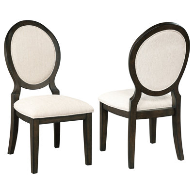 Chaise de salle à manger à dossier ovale foncé 2 chaises, revêtement en chenille crème, avant carré et arrière évasé, 39,11 pouces de hauteur, décor pour les chaises d'appoint pour événements spéciaux