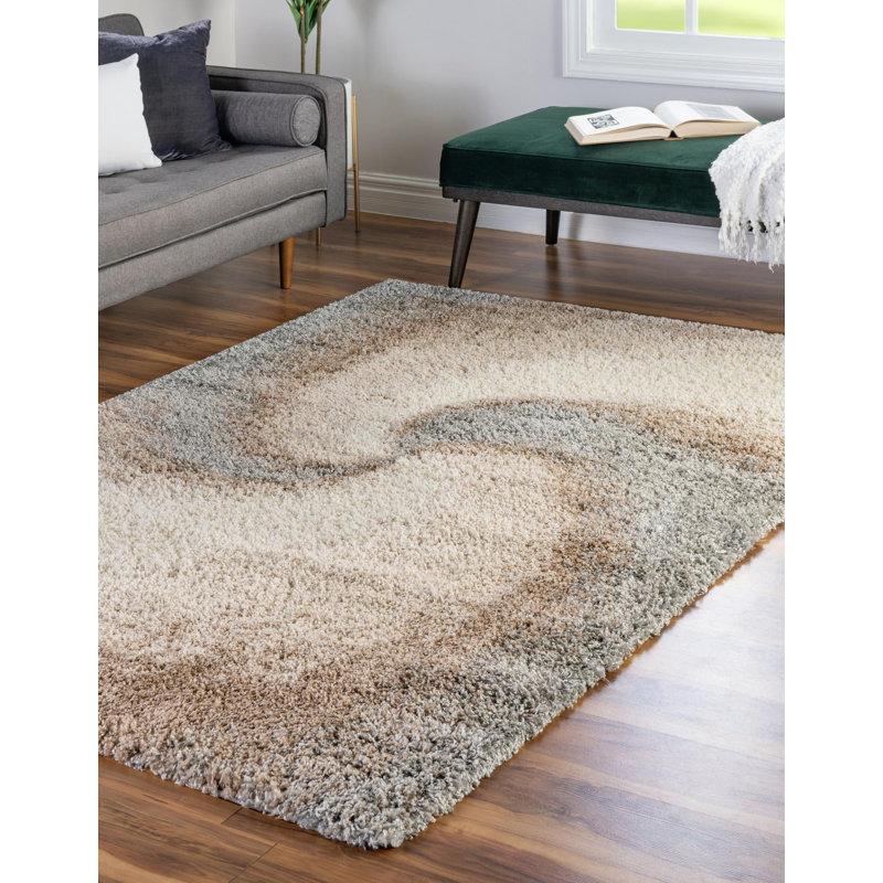 Tapis abstrait en polypropylène tissé à la machine gris / brun / blanc Aiah, Rectangle 8 pi x 10 pi