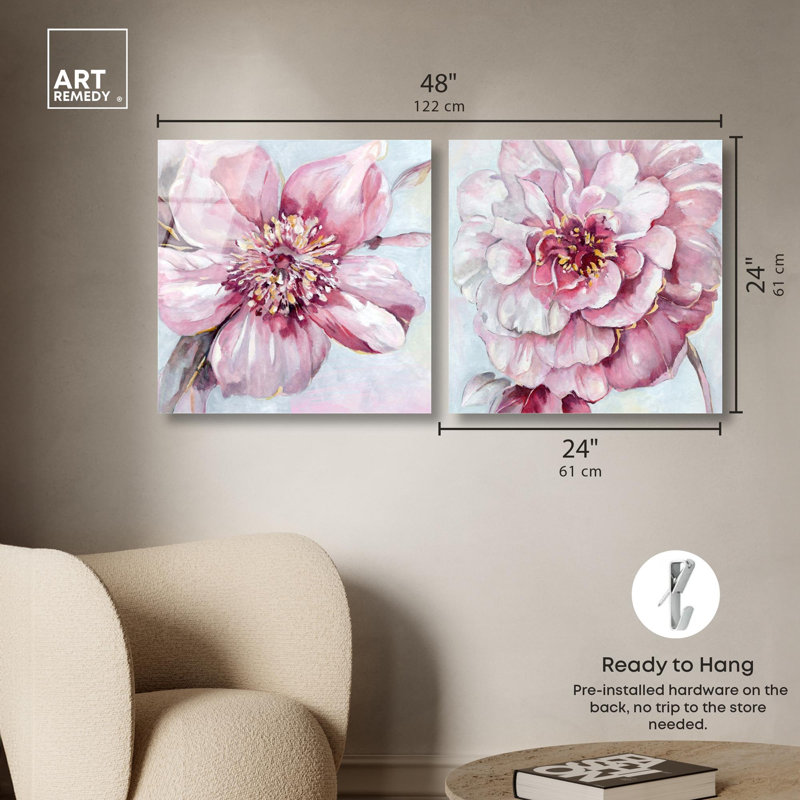 Blush Pink Floral Art , H 24 po x l 48 po