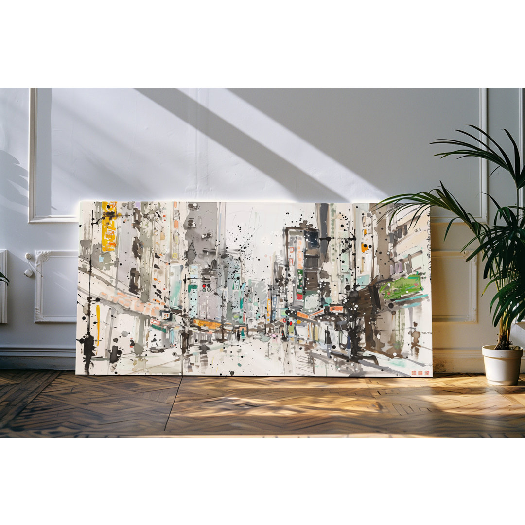 Bilder auf Leinwand 120x60cm Abstrakte Stadt Straße Japan Kunstvoll Abstrakt