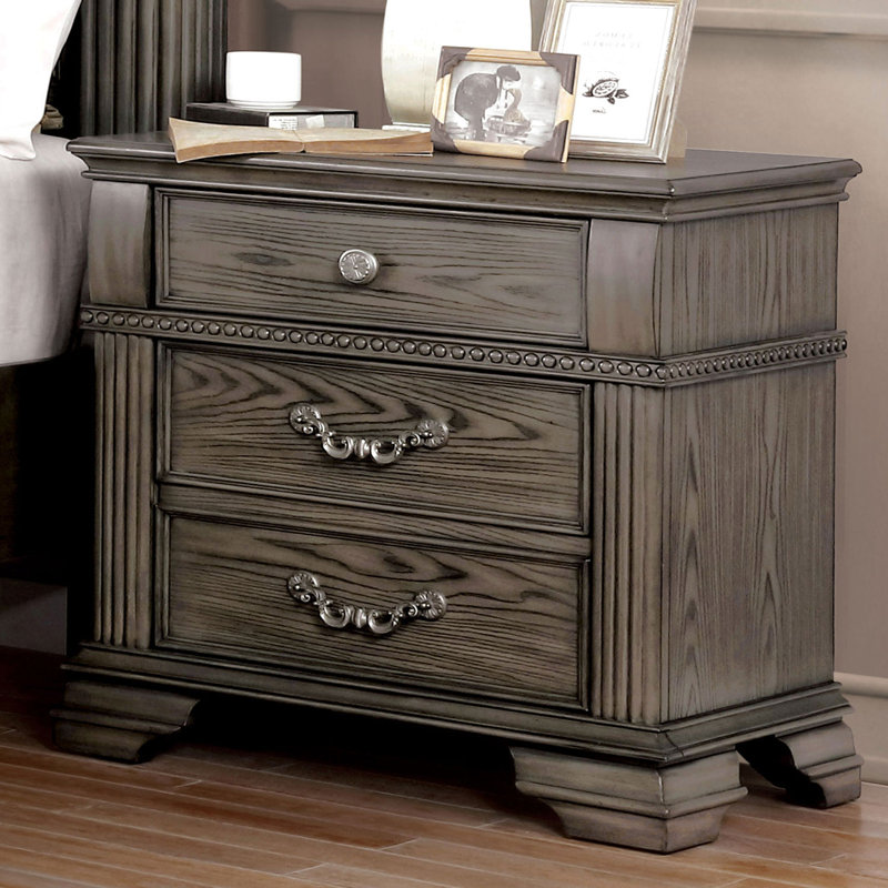 Table de chevet avec USB, gris, Gris