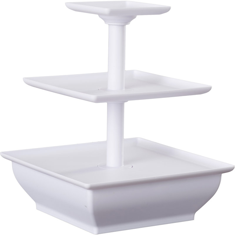 Présentoir à petits gâteaux à 3 niveaux - Présentoir carré pour fêtes d'anniversaire, de thé, de mariage ou de bébé - Ensemble de présentoir de table à dessert (blanc)