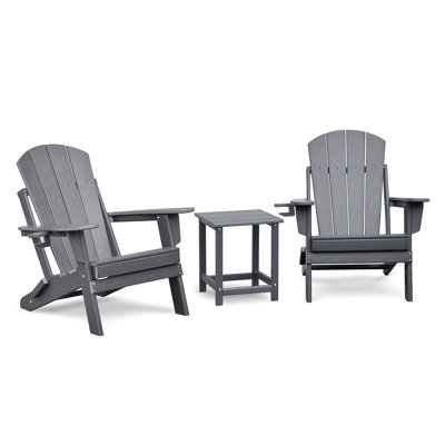 Folding Outdoor Adirondack Chair Set Of 2 And Table Set,Hdpe All-Weather Folding Fire Pit Chair,  Ergonomic Design Patio Lawn Chair For Outside Deck Garden Backyardf Balcony