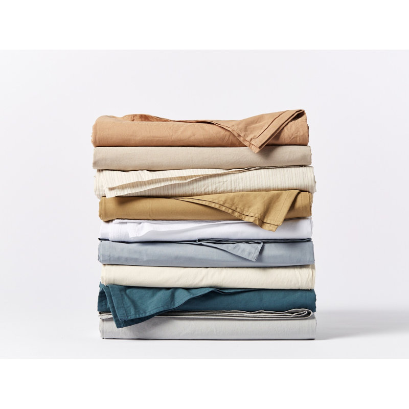 Organic Crinkled Percale Sheet Set, Pewter, Twin Sheet Set with 1 Pillowcase