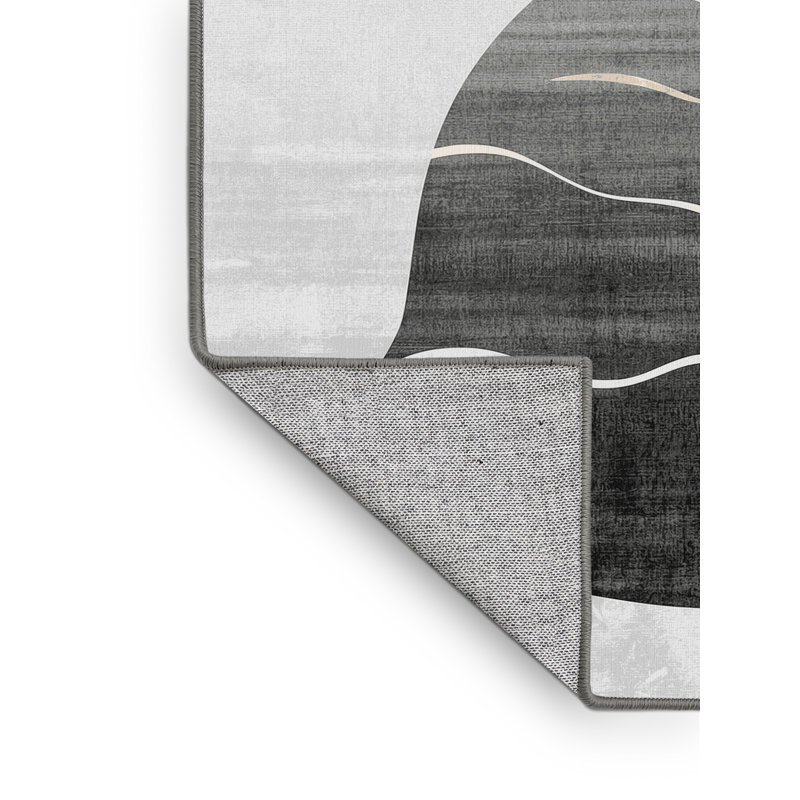 Machine Washable Oryn Arctic Fox Polar Minimalist Rug in Gray – Gray Binding, 8x12