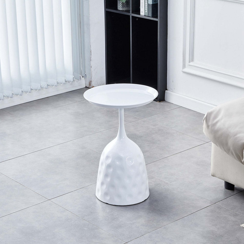 Katusha 15.75" Console Table, Glass Side Table, Small Sofa, White Round Nightstand, Blanc
