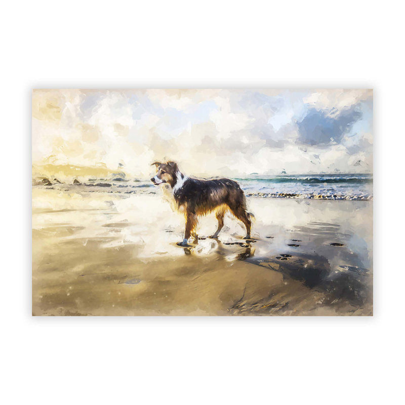 Border Collie Dog At The Beach - Painting, Unframed Paper, 59.4cm H x 84.1cm W x 0.1cm D