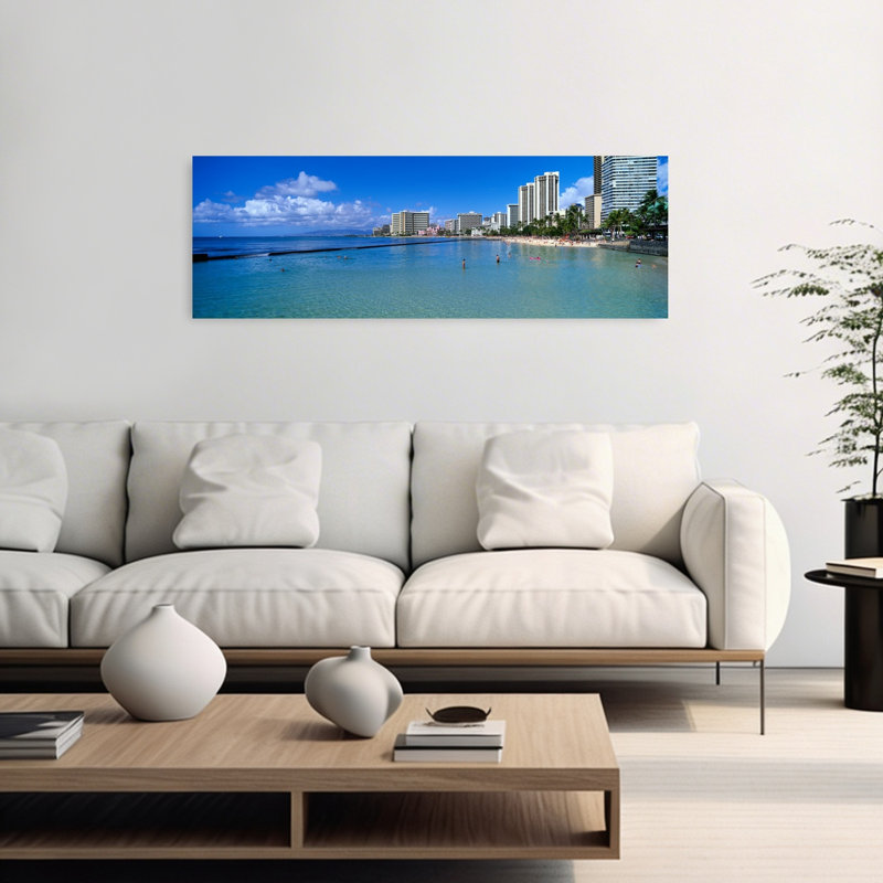 Waikiki Beach Honolulu Oahu HI by New Moon - Wrapped Canvas Panoramic Print, 40.64 cm H x 121.92 cm W