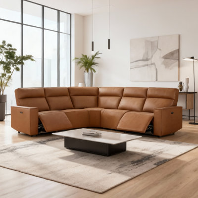 Canapé modulaire inclinable électrique en cuir véritable de 5 pièces Jarobi