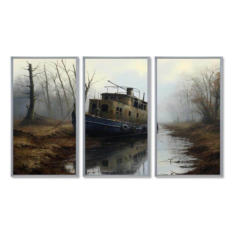 Amalea - Ensemble de salon d'art mural bateau, Encadrement argenté, H 32 po x l 48 po x P 1 po