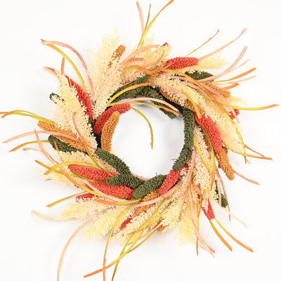 Couronne de 22 pouces artificielle rustique multicolore sardine Pampas herbe récolte d'automne pour la porte d'entrée de l'Action de grâce murale