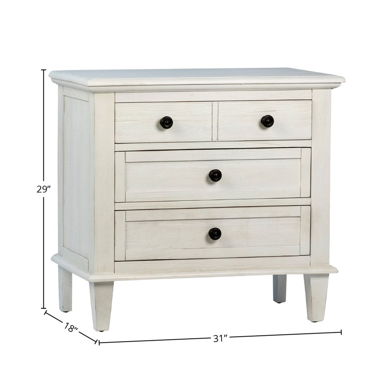 3 - Drawer Solid Wood Nightstand in White