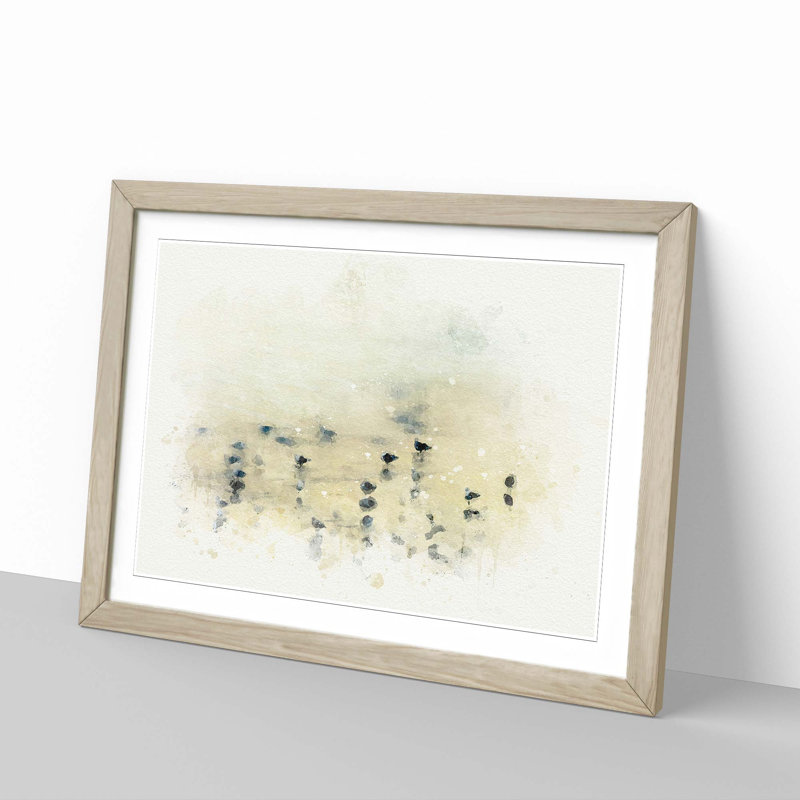 Seagulls upon the Beach in Abstract - Picture Frame Graphic Art Print, 50cm H x 76cm W x 2cm D, Oak
