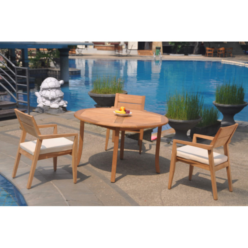 Vellore Outdoor Teak Dining Set, 36" L x 36" W x 31" H, 3