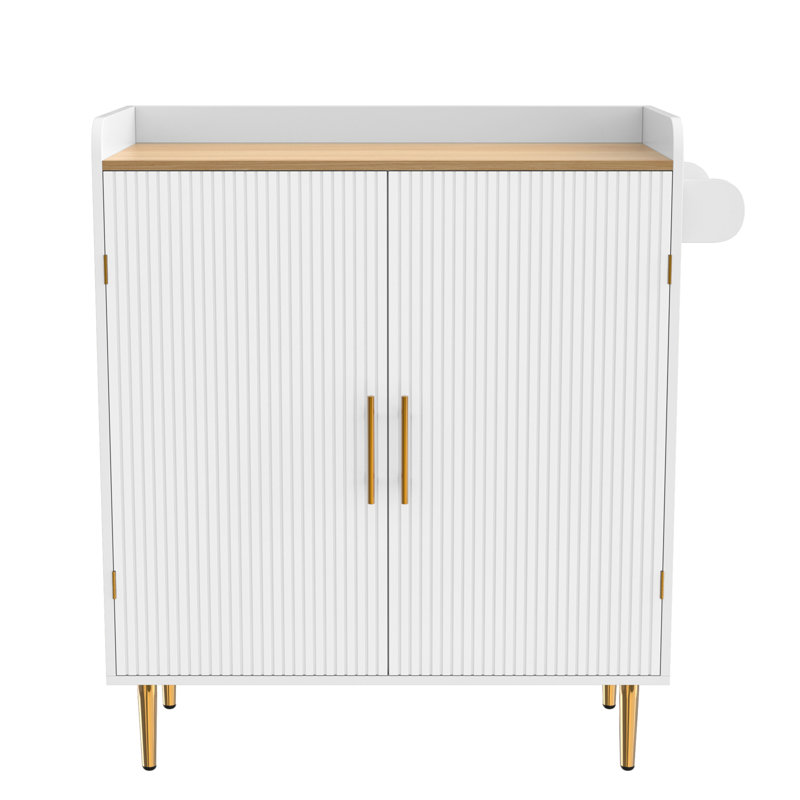Buffet élégant avec texture rainurée, porte-bouteilles et tiroirs dissimulés, Blanc