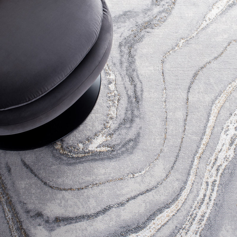 Tapis abstrait gris / or / blanc Katelin, Carré 5 pi