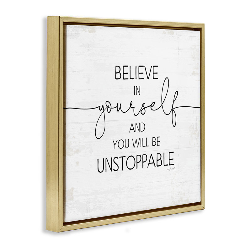 Believe In Yourself Inspirational Gold Framed Floater Canvas Wall Art by Jennifer Pugh, 18" H x 18" W