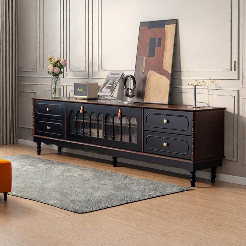 Meuble télé en bois d'hévéa de style rétro, H 22,44 po x L 70,86 po x l 15,75 po