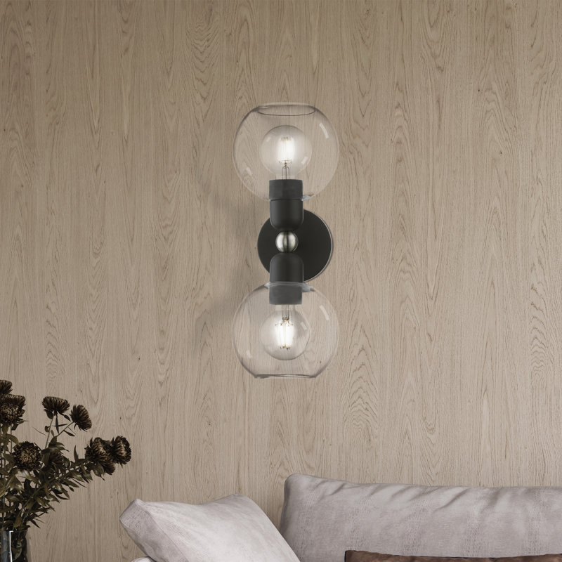 Éclairage pour salle de bain à intensité variable 2 lumières Rocklin, Noir / nickel brossé