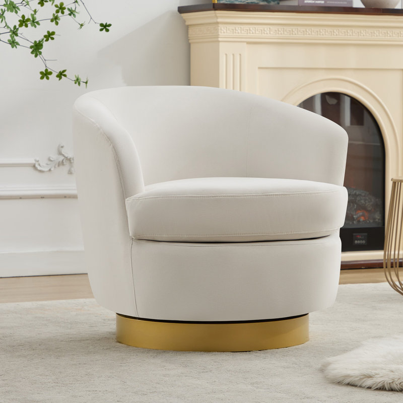 Fauteuil demi-tonneau pivotant en velours Janien, Velours ivoire