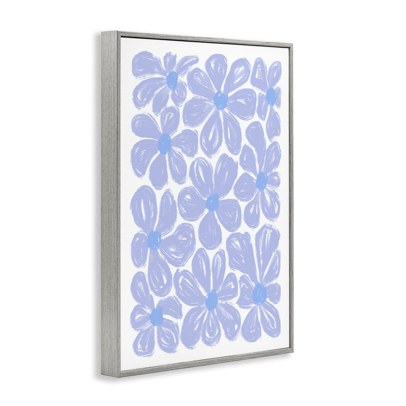 Blue Blooms Patterned Framed Giclee, design by Martina Pavlova, Farmhouse Grey Framed Giclee, 24" H x 16" W