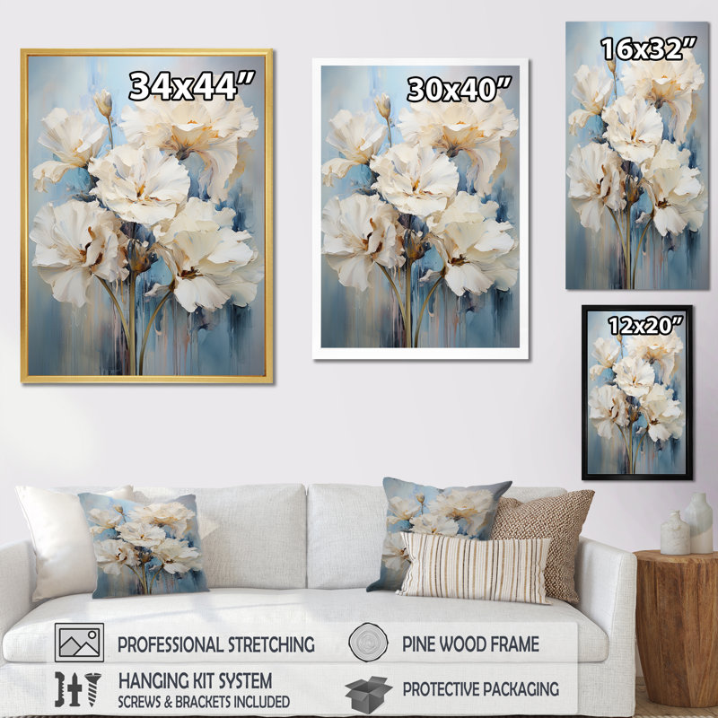 " Minimalism Carnations Bouquet ", 32" H x 16" W x 1" D, Silver Picture Frame