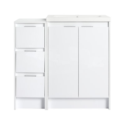 Meuble-lavabo sur pied 36 po avec lavabo en résine, 1 armoire de rangement, porte à fermeture douce et tiroir