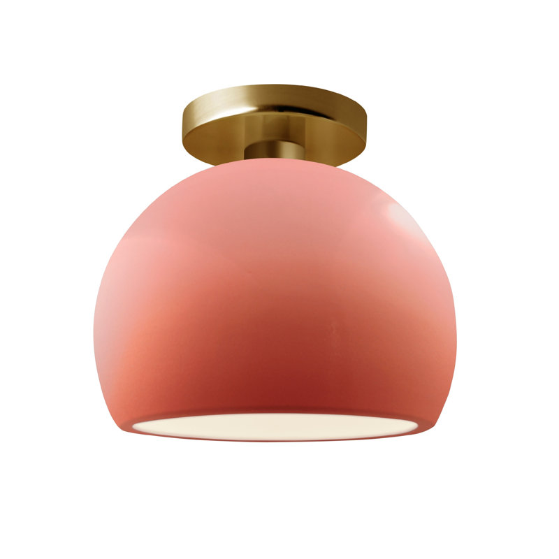 Plafonnier semi-encastré Radiance, H 7 po x l 7 po x P 7 po, Rosé brillant / laiton poli, Laiton brossé