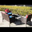 4 chaises de patio avec coussins bleus - eau, coussins bruns d'extérieur confortables,
