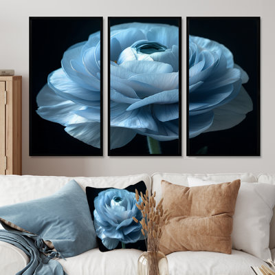 Mono, bleu, noir, renoncules congelés, reproduction d'art mural