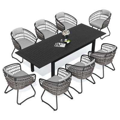 8 - Person Aluminum Rectangular Extendable Outdoor Dining Set with Cushion (Set of 9)