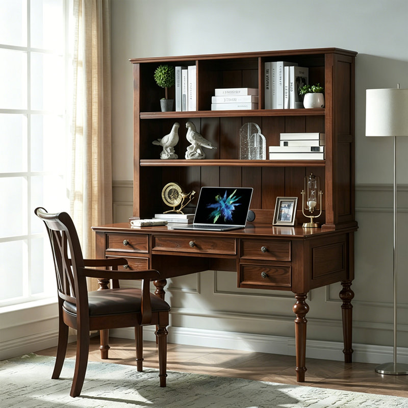 Retro Brown Rectangular Solid Wood Writing Desk, 70.07" H x 55.11" W x 23.62" D