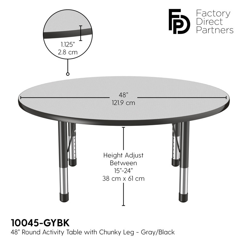 Table ronde à hauteur réglable, 48", Gris / noir, Épais