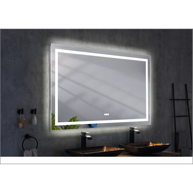 Miroir de salle de bain 84 po x 40 po à DEL avec éclairage avant et arrière, antibuée, mémoire, 3 couleurs, gradation continue, meuble-lavabo mural