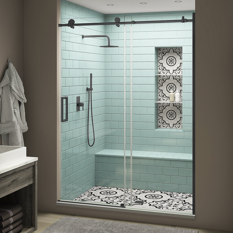 Coraline XL 68" W x 80" H Single Sliding Frameless Shower Door, Left Opening, Black