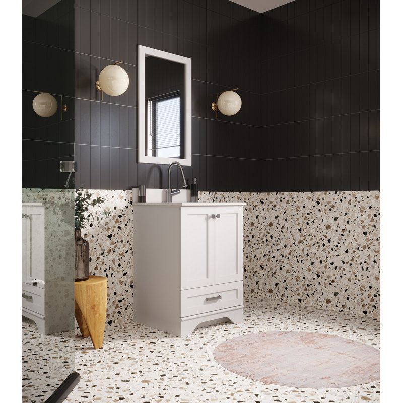 Ensemble de meuble-lavabo simple 23,6 po avec miroir Clodomira, Blanc