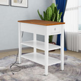 Minimalist Compact Wooden Storage End Table with Charging Station