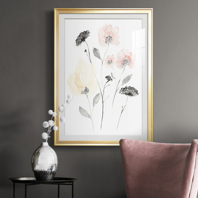 Blush & Black Wildflowers II - reproduction de cadre photo, H 24,5 po x l 18,5 po x P 1 po, Or
