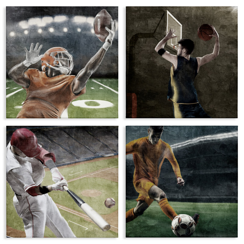 Ensemble de 4 balles de sport en action, par Kim Allen