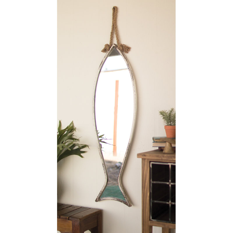  Vertical Fish Mirror with Rope Hanger 39.8"H – White Coastal Wall Mirror