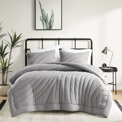 Édredon 3 pièces double / grand gris, rembourrage 350G / m², - Textile, lavable à la machine, livré avec et 2 taies décoratives, avec