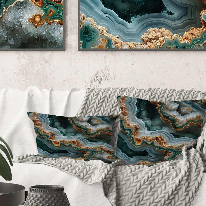 Coussin décoratif Gold Green Stone Geode I - Stone Geode, H 16 po x l 16 po
