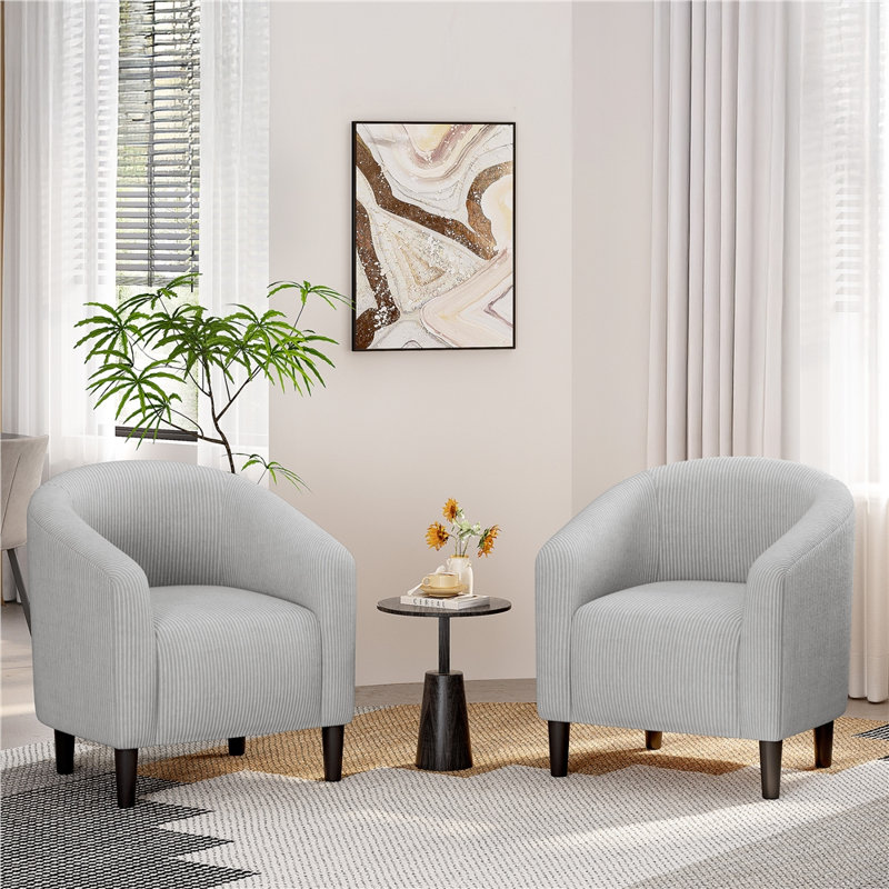 Fauteuil tonneau rembourré, fauteuil d'appoint avec accoudoirs ergonomiques enveloppants, Light Grey