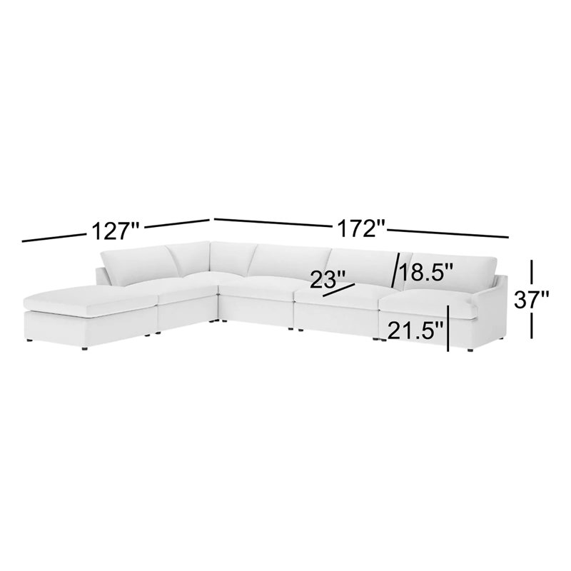 Canapé modulaire rembourré 6 pièces Essex, Polyester grenat Mila, Orienté à gauche (vu de face)