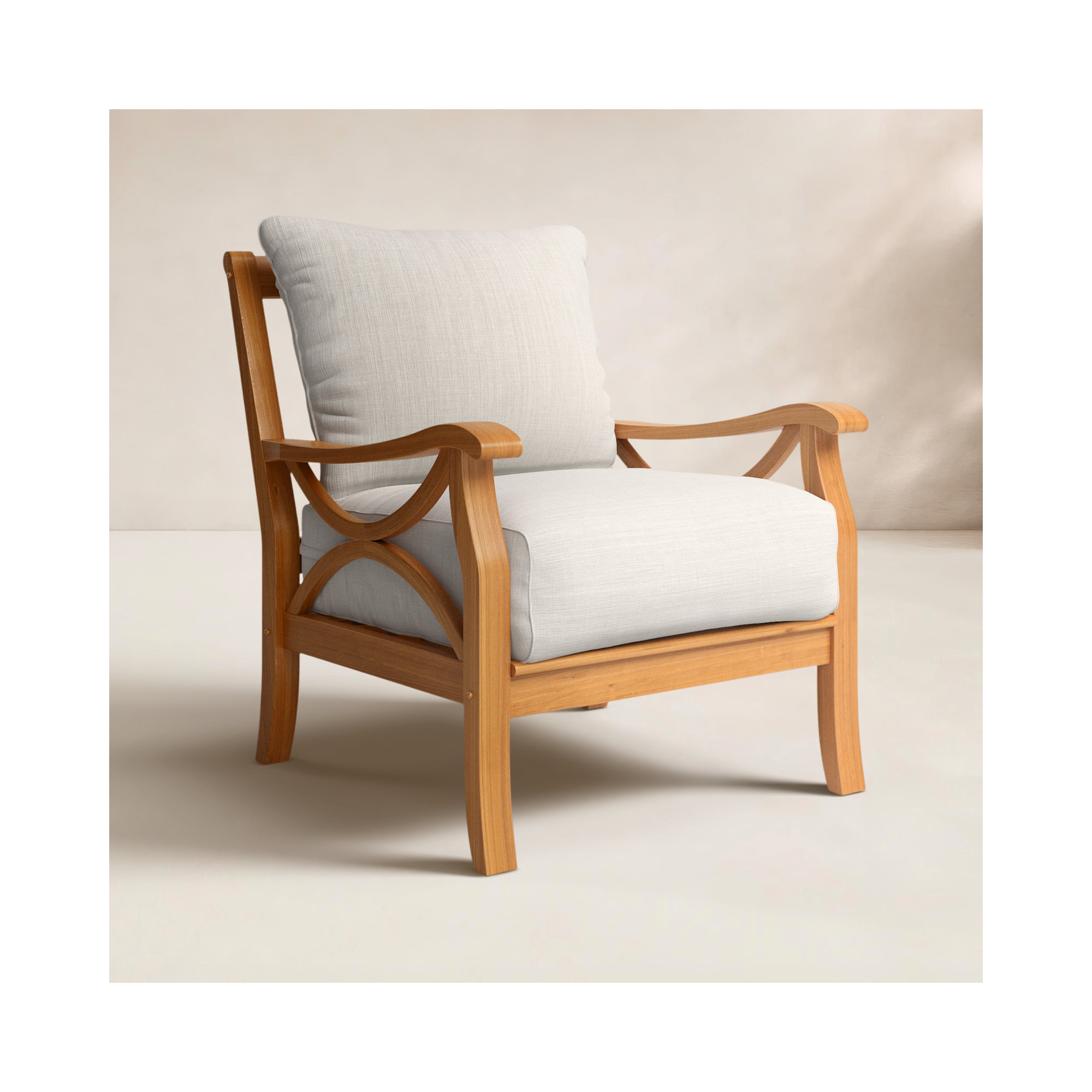 Brunswick Teak Patio Chair with Cushions, Beige, Natural