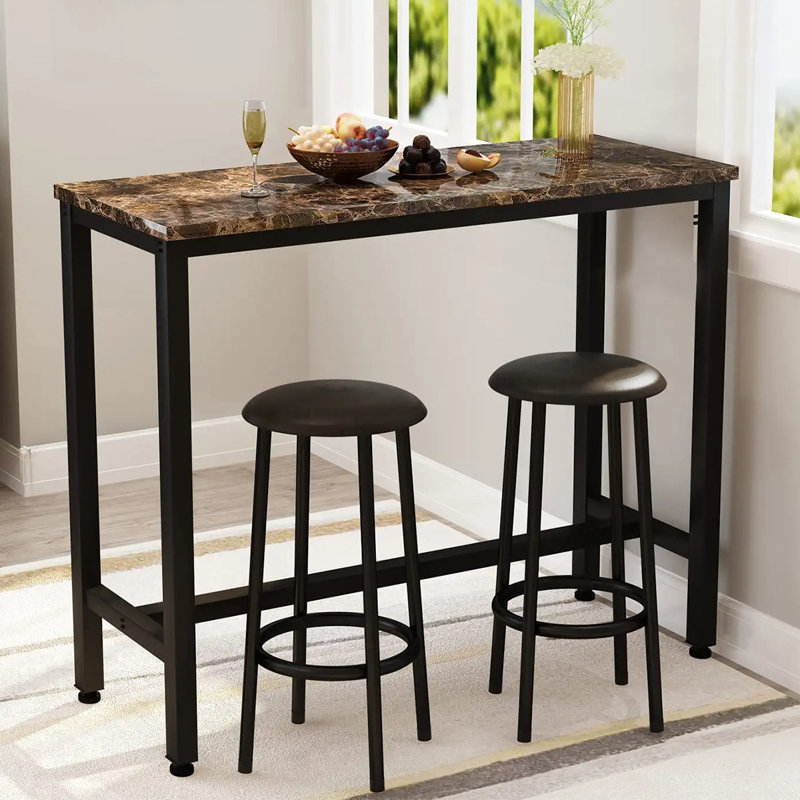 Golliday 3 Piece Dining Bar Table Set, Brown, 35.43"H x 39.57"L x 15.75"W