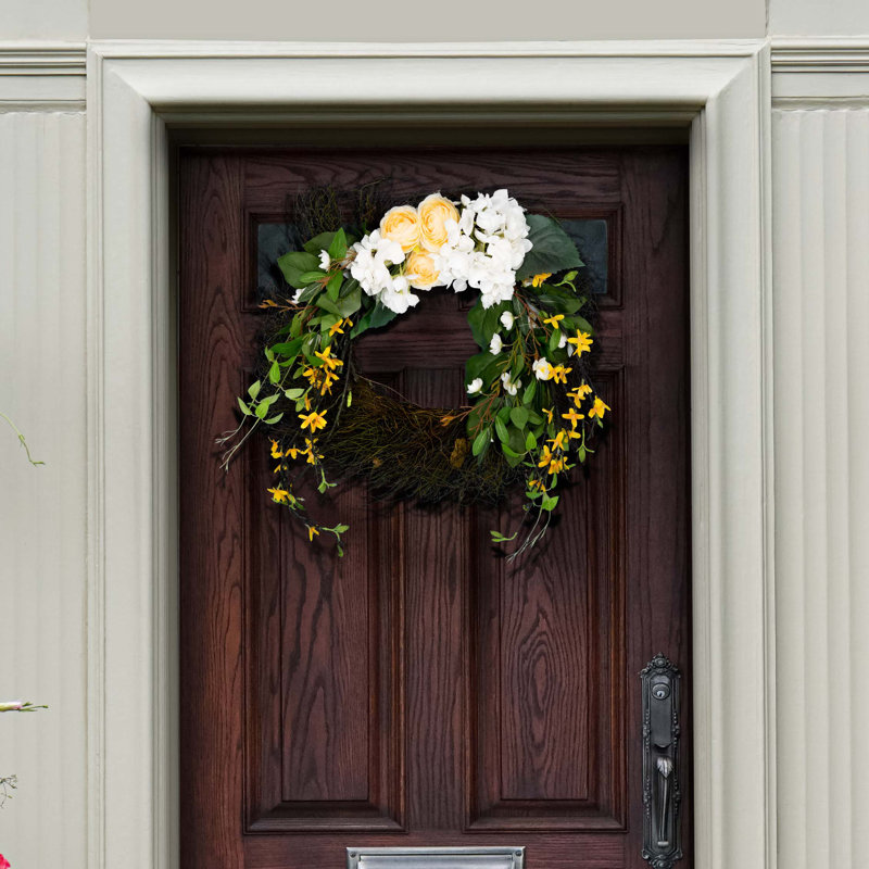26" Multicolor Faux Hydrangea and Spring Blossom Wreath