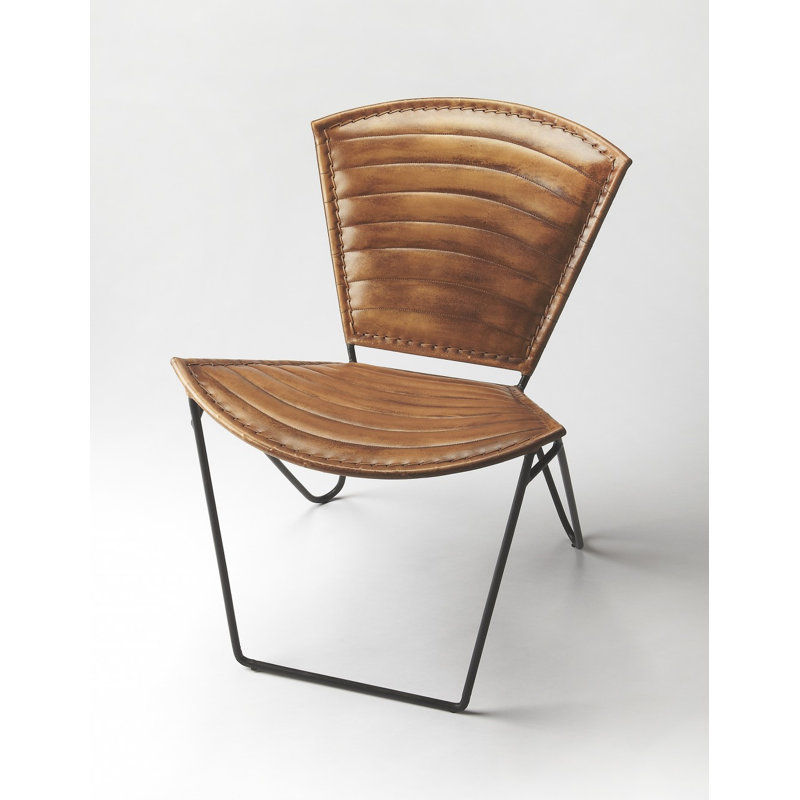  Chaise d'appoint rayée en cuir brun et fer